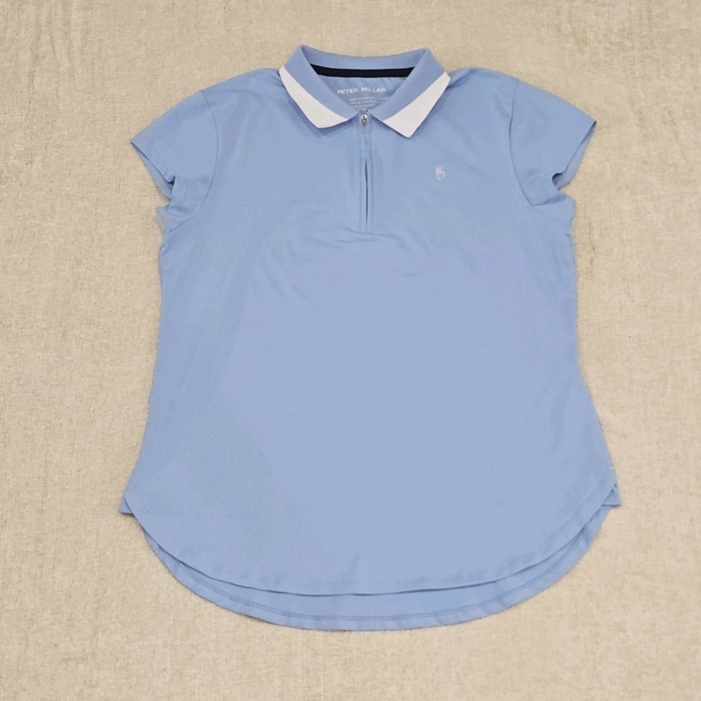 EUC Peter Millar Women's Kreswick ¼ Zip Large Blue Shortsleeve Golf Polo
